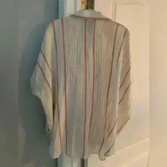 Vince Camuto Stripe Short Sleeve Womens One Size Button Down Collar Shirt Top - Picture 7 of 11